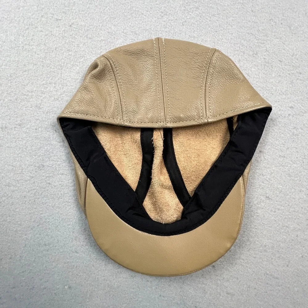 KBETHOS Flat Cap Mens L/XL Tan Genuine Leather Ivy Newsboy Driver Hat USA Made